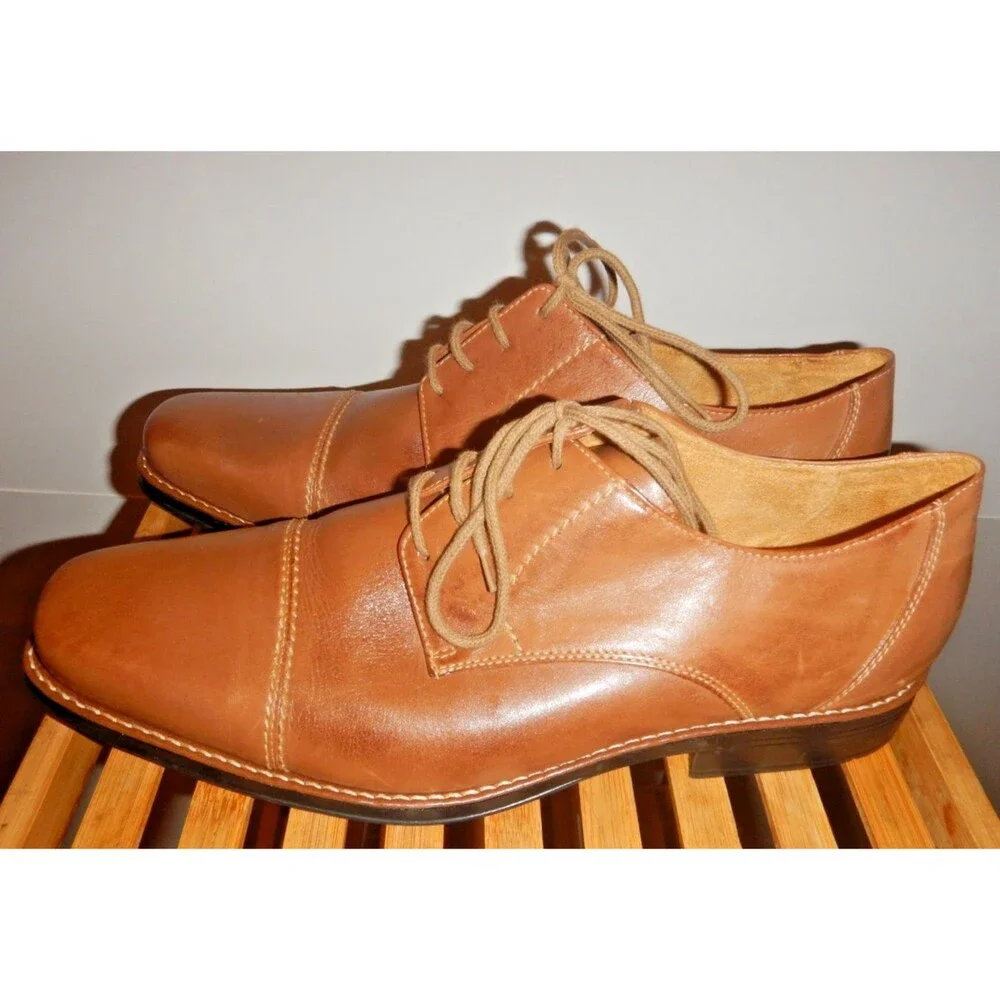 Sandro Moscoloni Men's Leather Shoes Size 14D Tan Cognac Lace-Up Made in Brazil